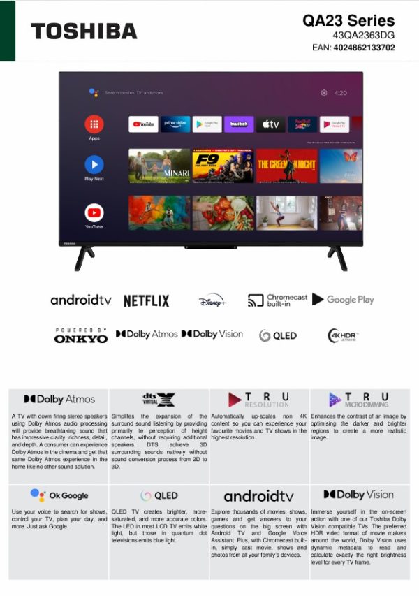 TV TOSHIBA 43QA2363DG 4K UHD Android - Image 2